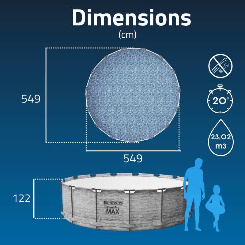 Piscine hors sol tubulaire ronde Bestway Steel Pro Max 549 x 122 cm décor pierres - miniature 2