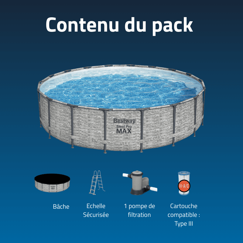 Piscine hors sol tubulaire ronde Bestway Steel Pro Max 549 x 122 cm décor pierres - miniature 3