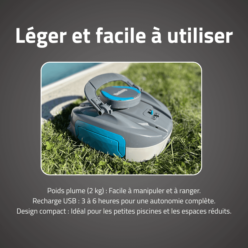 Robot piscine sans fil Agathe nettoyage fond plat 15 m² max - miniature 3