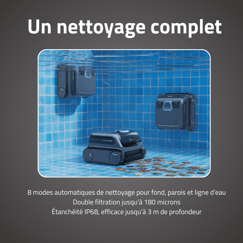 Robot piscine Titan à énergie solaire et navigation IA nettoyage fond parois et ligne d'eau 300 m² max - miniature 2