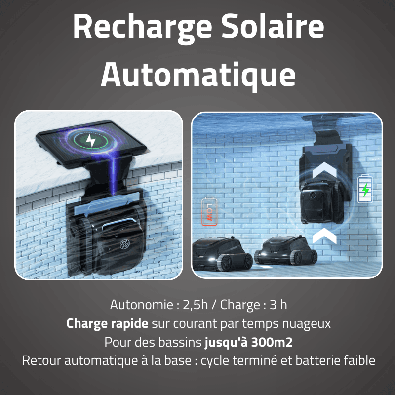 Robot piscine Titan à énergie solaire et navigation IA nettoyage fond parois et ligne d'eau 300 m² max - miniature 5