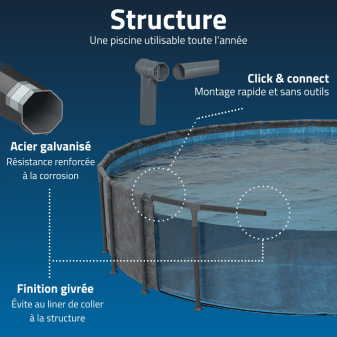 Piscine hors-sol tubulaire ronde Bestway APX 365 671x132 gris foncé